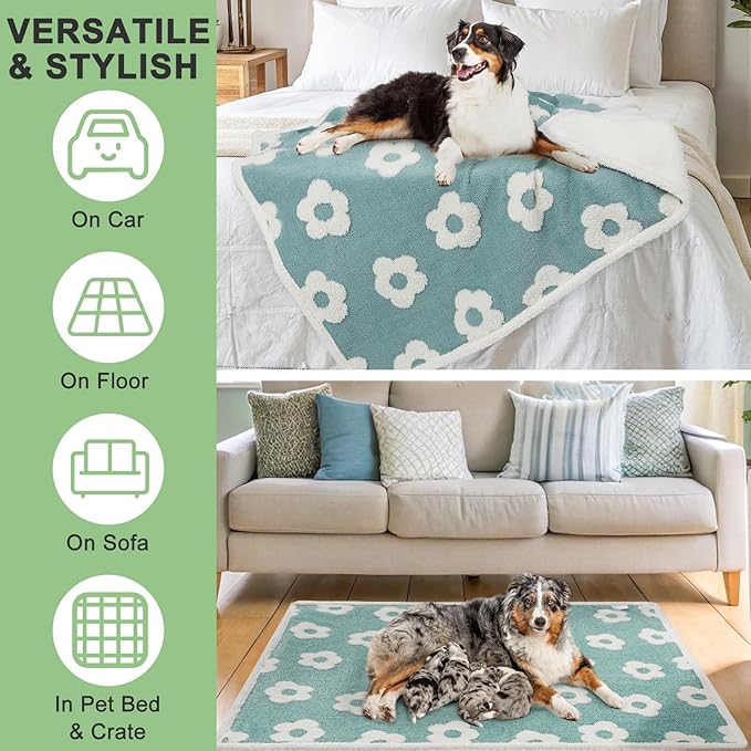 BEAUTYZOO Waterproof Dog Blankets for Medium Large Dogs Washable- Reversable Dog Blanket for Furniture, Sofa, Couch, Crate, Car- Soft Sherpa Dog Throw Plush Pet Bed Blanket Cat Puppy, 40"x60" Blue