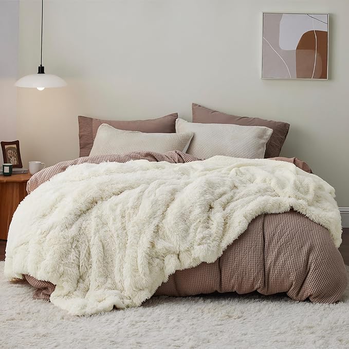 Bedsure GentleSoft Fluffy Cream King Size Blanket for Bed, Thick Soft Sherpa Faux Fur Fleece Bedding Fuzzy Plush Winter Warm Heavy Big Large King Blanket, Cozy Cream Gifts for Men Women, 108x90