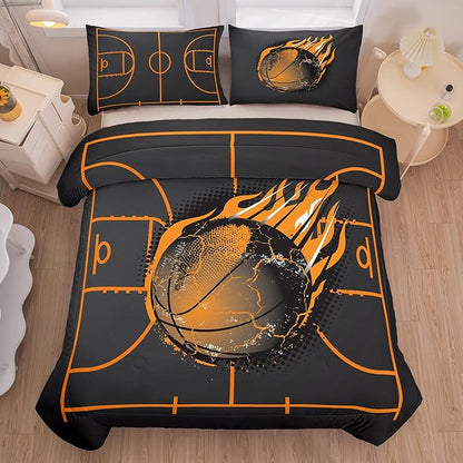 NINENINE Basketball Bedding Set,Sports Comforter Sets for Boys,Twin Bedding Sets for Boys,Basketball Comforter Set(1Comforter, 1Flat Sheet, 1Fitted Sheet, 2Pillowcases)