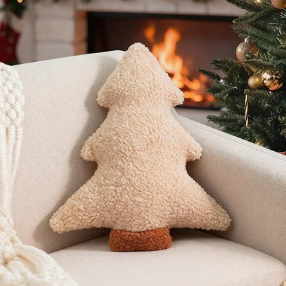 Artmag Christmas Pillows, Decorative Christmas Tree Pillow Stuffed Tree Shaped Plush Pillow for Holiday Party Sofa Living Room Decoration (15.5" x 14.5", Beige)