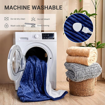 Heated Blanket Electric Throw, Soft Flannel Heating Blanket with 8 Hours Auto Off 10 Fast Heating Levels Machine Washable Sherpa Heated Blanket with Overheating Protection