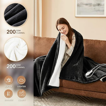 Homemate Electric Heated Blanket Full Size - 72"x84" Heating Blanket Full Size 1/2/4/6/8 Hours Auto-Off 10 Heat Level Over-Heat Protection Flannel Sherpa ETL Certification