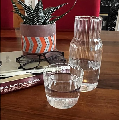 Lily's Home Vintage Style Bedside Night Water Carafe with Tumbler Glass, Use in Bedroom Bathroom, or Kitchen, Use Cup as Lid, Convenient and Stylish for Night Table, 16 Ounces
