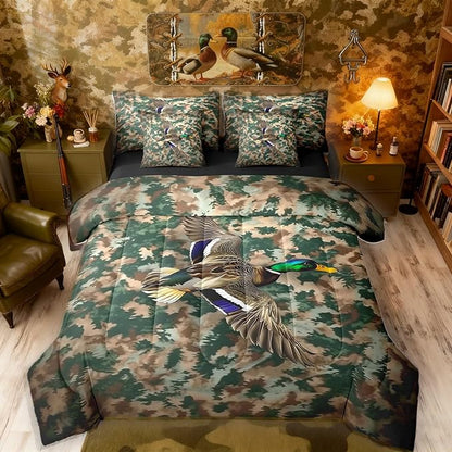 Duck Camo Bed in a Bag King Size Comforter Set 7-Piece | Mallard Ducks Bedding Sets Mens Rustic Cabin Comforter and Sheet Set, Woodland Animals Farmhouse Room Decor,Country Duck Hunting Decor