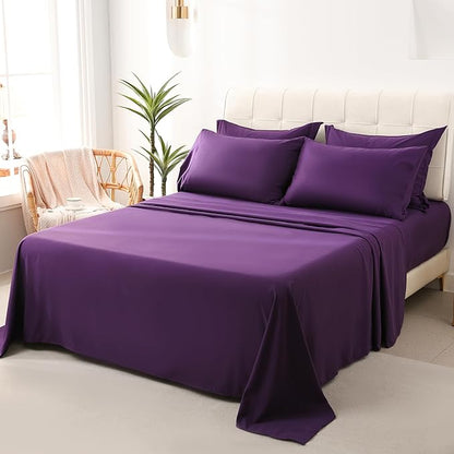 DOWNCOOL Full Size Comforter Sets, 7Pcs Full Size Bedding Sets Dark Purple, All Season Down Alternative Bedding Comforter Sets with Comforter, Flat Sheet, Fitted Sheet, 2 Pillow Shams & 2 Pillowcases