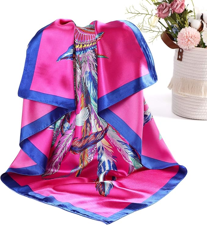 AWAYTR 35” Satin Large Square Head Scarves - 4PCS Silk Like Neck Scarf Hair Sleeping Wraps Satin Silk Scarfs for Women