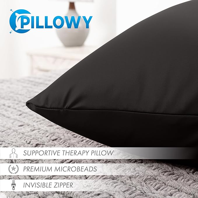 PILLOWY 18"x18" Throw Pillowcases (Cover Only) - 85/15 Nylon, Spandex - Luxurious, Silky, Stretchy & Soft - 1Pcs Solid Color - A Perfect Choice for Couch Chairs Sofa Bed Adult or Kids Bedroom, Black