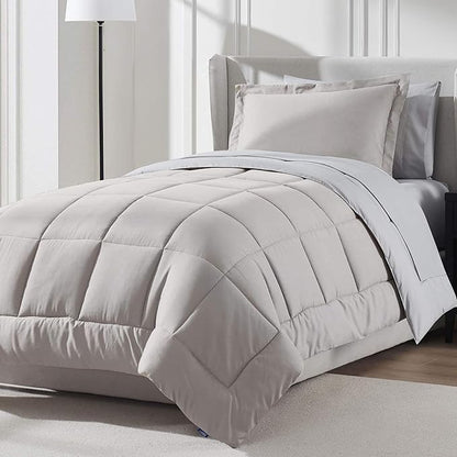 Nestl 5 Piece Twin XL Comforter Set – Linen Reversible Bed in a Bag – Complete Twin XL Size Bedding Set with Sheets, Pillowcase and Sham