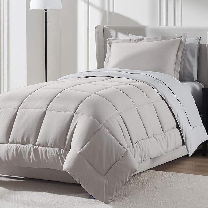 Nestl 5 Piece Twin Comforter Set – Linen Reversible Bed in a Bag – Complete Twin Size Bedding Set with Sheets, Pillowcase and Sham
