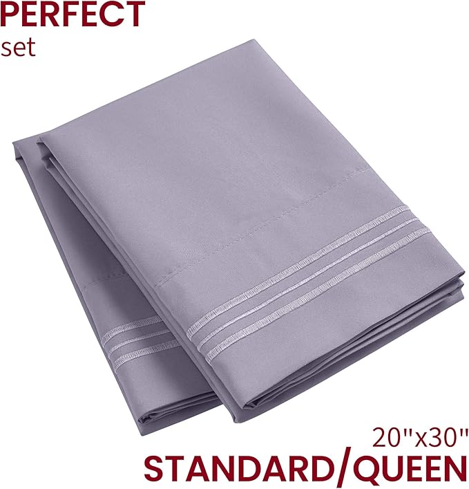 Mellanni Pillow Cases - Luxury, Extra Soft, Cooling Pillow Covers - 2 PC Iconic Collection Pillowcases - Envelope Closure (Standard/Queen 20" x 30", Hazy Lilac)