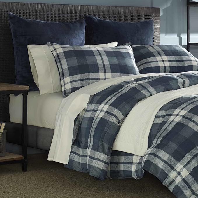 Nautica - King Size Comforter Set, Reversible Bedding with Matching Shams, Stylish Plaid Home Decor (Crossview Navy, King)