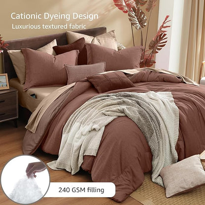 Monbix Twin XL Comforter Set Terracotta, Cationic Dyeing Bedding Set Reversible 5 Pieces, All Season Bed in a Bag with Comforter, Sheets, Pillowcase & Sham