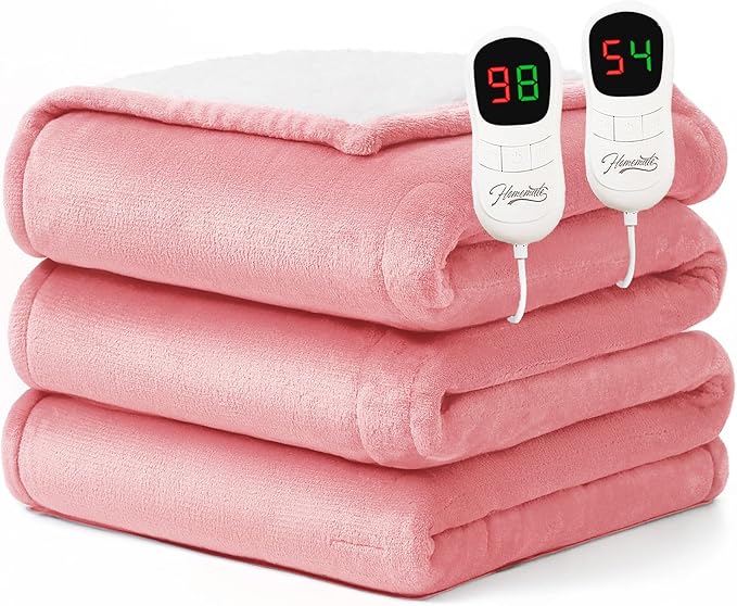 Homemate Electric Heated Blanket King Size - 100"x90" Heating Blanket King Size Dual Control 1/2/4/6/8 Hours Auto-Off 10 Heat Level Over-Heat Protection Flannel Sherpa ETL Certification