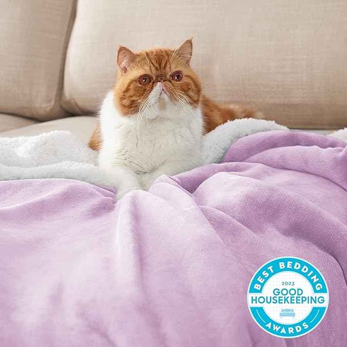 Bedsure GentleSoft Sherpa Fleece Blankets King Size for Bed - Thick and Warm Throw for Girls and Women, Soft Fuzzy Plush King Blanket for Winter, Non-Heated, Lilac, 108x90 Inches