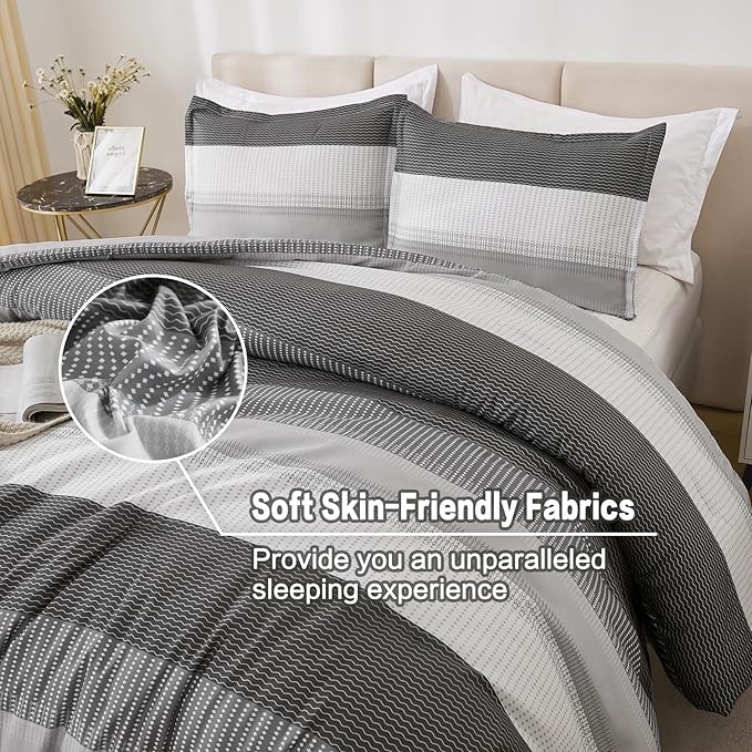 Litanika Full Comforter Set Dark Grey - 3 Pieces Lightweight Fluffy Bedding Comforter Sets, All Season Down Alternative Comforter (1 Comforter, 2 Pillowcases)