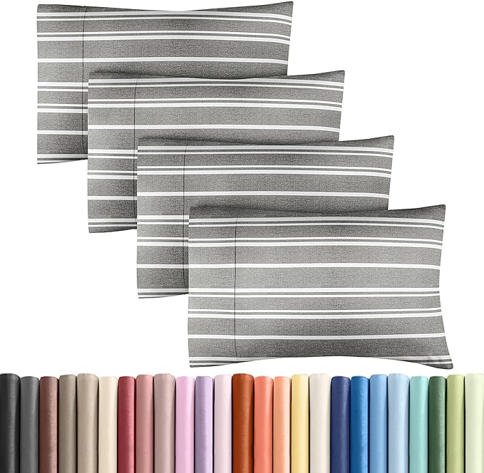 King Pillow Cases Set of 4 - Ultra Soft Hotel Quality Pillowcase Covers - Comfy, Cozy & Wrinkle Free - Shrinkage and Fade Resistant - Machine Washable Pillow Protectors - 4 Piece Set - Grey Stripes 3