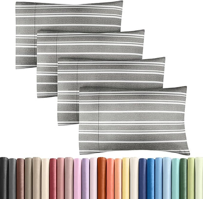 King Pillow Cases Set of 4 - Ultra Soft Hotel Quality Pillowcase Covers - Comfy, Cozy & Wrinkle Free - Shrinkage and Fade Resistant - Machine Washable Pillow Protectors - 4 Piece Set - Grey Stripes 3