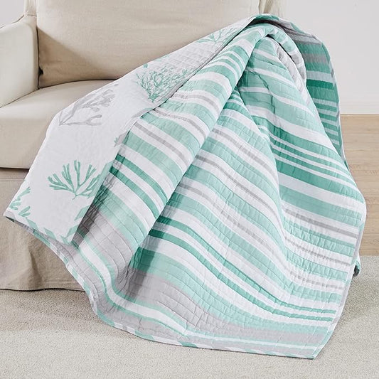 Levtex Home - Truro - Throw - Stripe in Shades of Teal - Throw Size 50x60in. - Cotton/Cotton