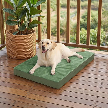 Outdoor Dog Beds Waterproof Washable, XXL Crate Pad 48 inch Extra Large Sized Leather Foam Pet Bed with Removable Cover Reversible, Jumbo Anti-Slip Kennel Pad, 47"x29", Green