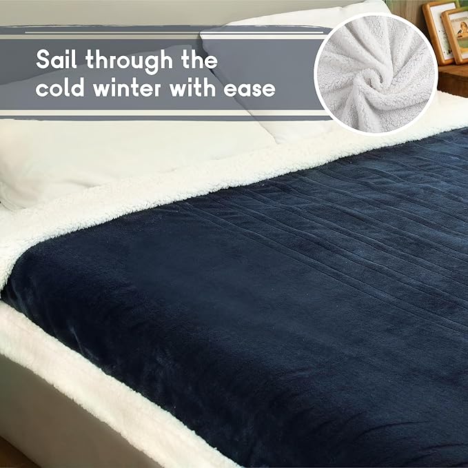 Heated Blanket Electric Blanket Queen Size 84''x90'' with 9 Heating Levels, 1-10 Hour Auto Shut Off, Machine Washable, Dual Controller Soft Warming Blanket for Couch, Bed, Office - Navy