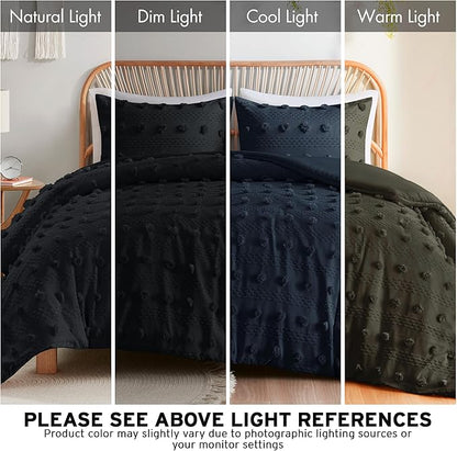 Intelligent Design Twin Duvet Cover Set, Clipped Jacquard Duvet Set Chic Pompom Accent, All Seasons Lightweight Microfiber Bed Cover for Comforter with 1 Sham, Lucy, Twin/Twin XL, Black 2 Piece