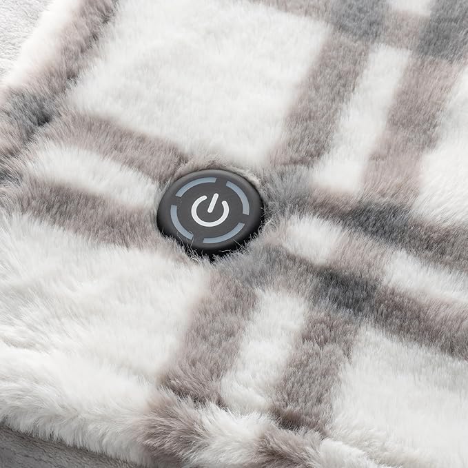 Berkshire Blanket Heated Throw Blanket, Grace Fur to Loftmink Reversible Electric Throw with 4 Heat Levels, Fast Heating Printed Throw for Couch and Bed, Auto Shut-Off Feature (50"x60")