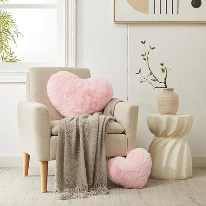 YRXRUS Valentines Heart Pillows, Love Heart Shaped Pillow, Small Cute Pink Heart Pillows for Gifts, Faux Rabbit Throw Pillows for Her, Kids, Girls Home Decoration, 10X11 Inch