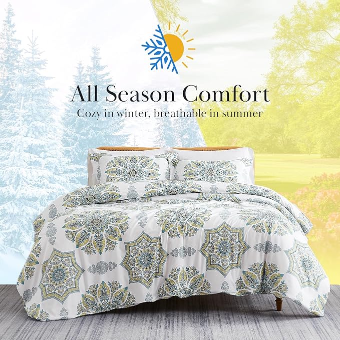 Southshore Fine Living, Inc. Oversized Twin XL Comforter Set, Down Alternative Boho Comforter, Paisley Floral Bedspread Coverlet Set, Twin/XL Bedding with Matching Pillow Sham, Aqua on White