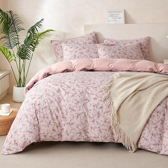 Floral Queen Comforter Set 3 Pieces Soft Cute Floral Bedding Comforter Lightweight Garden Style Queen Floral Botanical Comforter Set for All Seasons 1 Comforter and 2 Pillowcases