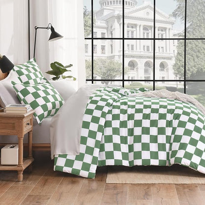 Andency Green Checkered Comforter Twin(66x90Inch), Plaid Gingham Buffalo Grid Bedding Comforter Sets for Boys Kids Teens, 2 Pieces Lightweight Microfiber Geometric Preppy Bed Set
