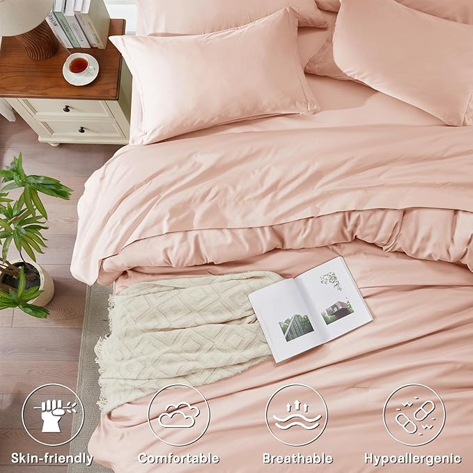 Anluoer Pink Full Comforter Set 7 Pieces, Bed in a Bag with Sheets, All Season Bedding Sets with 1 Comforter, 2 Pillow Shams, 2 Pillowcases, 1 Flat Sheet, 1 Fitted Sheet