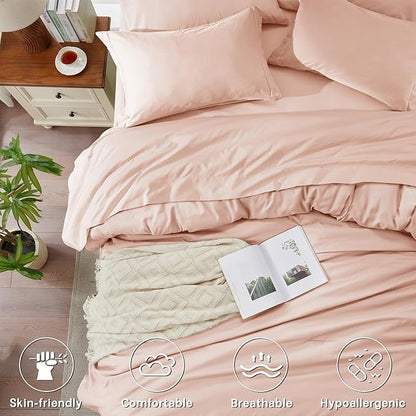 Anluoer Pink Full Comforter Set 7 Pieces, Bed in a Bag with Sheets, All Season Bedding Sets with 1 Comforter, 2 Pillow Shams, 2 Pillowcases, 1 Flat Sheet, 1 Fitted Sheet