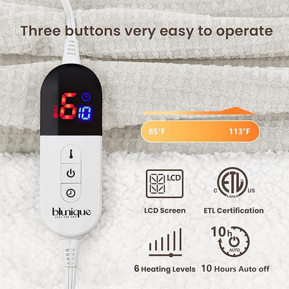Heated Blanket Electric Blanket Twin Waffle, 62x84 Inches Sherpa Fleece Fast Heating Blanket 6 Heating Levels & 10 Hours Auto Off ETL Certification,Beige Twin