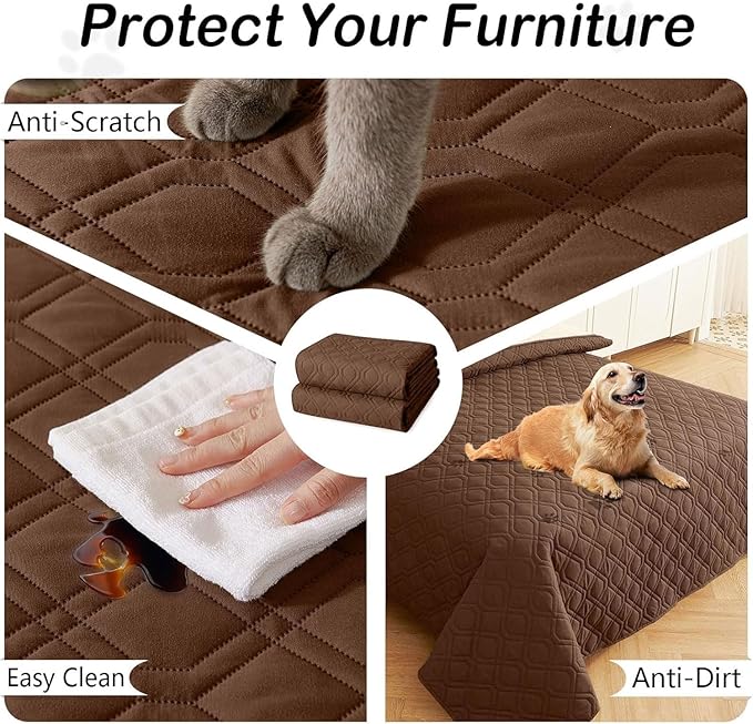 hyha Waterproof Dog Bed Blanket, Soft Pet Blankets, Waterproof Couch Cover for Dogs, Reversible Sofa Covers Washable for Furniture (40x70 Inch, Brown/Beige)