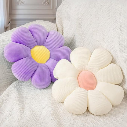 2 Pcs Purple White Flower Decorative Throw Pillows for Bed Couch Chair Sofa, 15.35" Cute Aesthetic Flower Daisy Shaped Throw Pillows for Bedroom Room Classroom Dorm Decor(White+Lavender, 15.35 Inch)