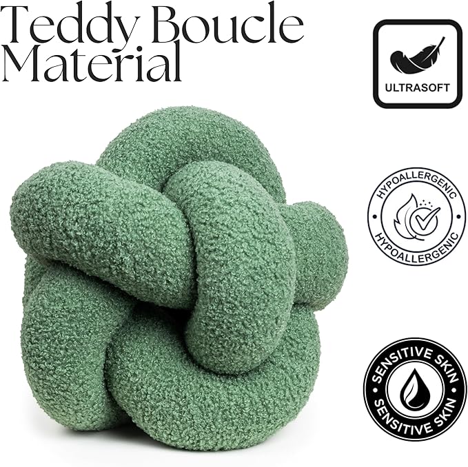 SAMIAH LUXE Sage Green Knot Pillow Ball 12" for Home Decor, Living Room, Teddy Boucle Knotted Decorative Pillow