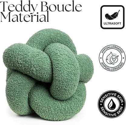 SAMIAH LUXE Sage Green Knot Pillow Ball 12" for Home Decor, Living Room, Teddy Boucle Knotted Decorative Pillow