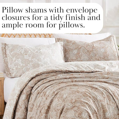Southshore Fine Living, Inc. Extra Long Twin Comforter & Matching Pillow Sham, Reversible Down Alternative Paisley Bedding Set, Taupe/White