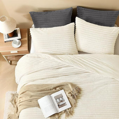 Andency Cream California King Comforter Set, 3 Pieces Fleece Cal King Comforter Set, Soft Warm Fluffy Fuzzy Bedding Set for Winter (1 Comforter & 2 Pillowcases)