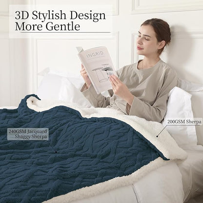 Electric Heated Throw Blanket, 50"x60" Extra-Thick and Warm Heating Blanket with 4 Hour Auto Off & 5 Heating Levels, 3D Pattern Design and Overheating Protection, Navy Blue