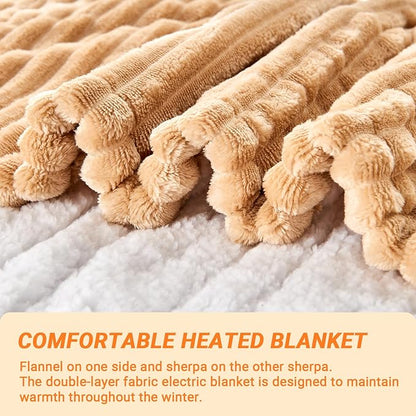 Heated Blanket Electric King, Soft Flannel Heating Blanket with 8 Hours Auto Off 10 Fast Heating Levels Machine Washable Sherpa Heated Blanket with Overheating Protection