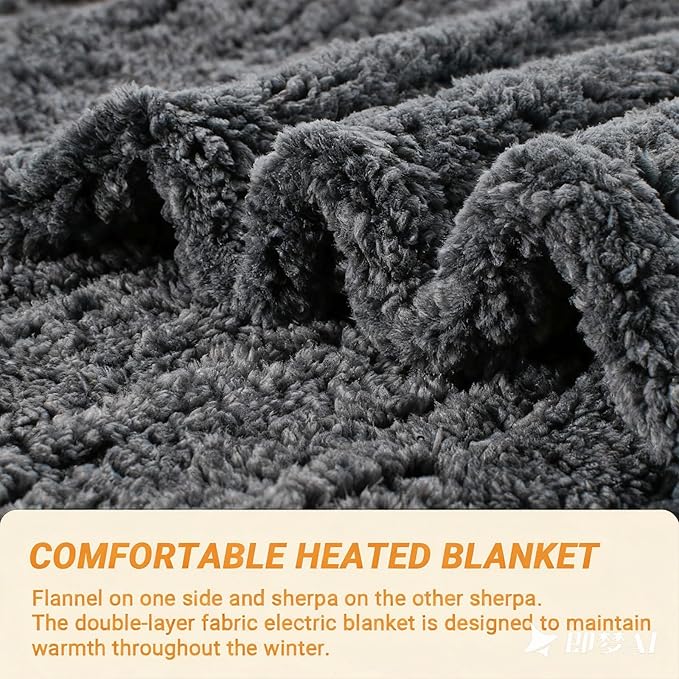 Heated Blanket Heated Throw, Electric Blanket 50"x60" Heating Blanket with 8 Hours Auto Off 10 Fast Heating Levels Machine Washable Sherpa Heated Blanket with Overheating Protection