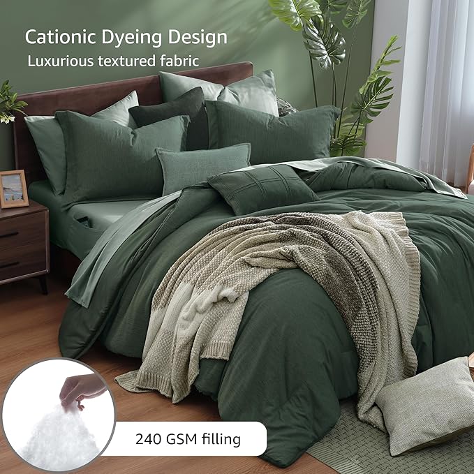 Monbix Twin XL Comforter Set Deep Forest, Cationic Dyeing Bedding Set Reversible 5 Pieces, All Season Bed in a Bag with Comforter, Sheets, Pillowcase & Sham
