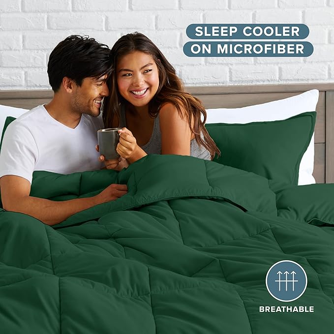 Bare Home Comforter Set - Oversized Queen Size - Ultra-Soft - Goose Down Alternative - Premium 1800 Series - All Season Warmth (Oversized Queen, Forest Green)