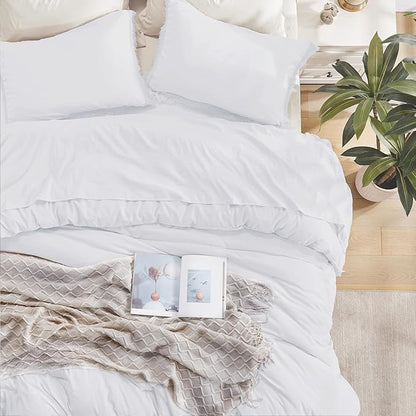 Andency White Comforter Set King Size, 3 Pieces Boho Lightweight Bedding Comforter Sets for King Bed, All Season Soft Fluffy Boho Bed Set (104x90In Comforter & 2 Pillowcases)
