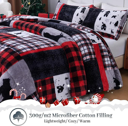YIYEA Christmas Fluffy Queen Size Comforter Set, Luxury Faux Fur Comforter, Ultra Soft Plush Fuzzy Velvet Bedding Comforter Sets for Fall Winter, Cozy Warmth, No Shedding, 3PC, Queen
