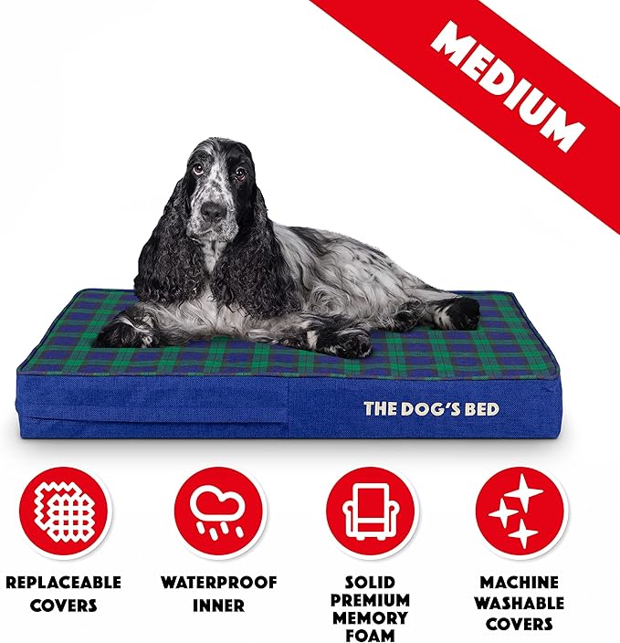 The Dog’s Bed Orthopedic Memory Foam Dog Bed Mattress, Oxford Fabric, Black Watch Tartan, M, 4 Inch