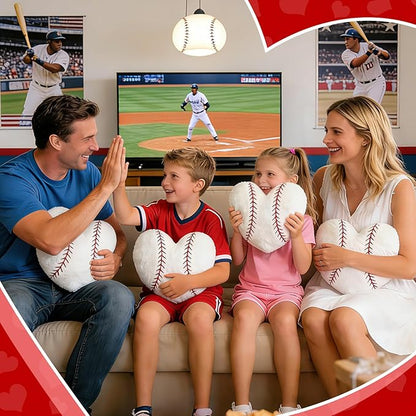 2Pcs Baseball Throw Pillow, 11 in Soft Embroidered Fluffy Baseball Pillow, Stuffed Plush Heart Shape Baseball Pillow for Bedrooom Couch Bed Decoration, Gift for Baseball Lover Player Team