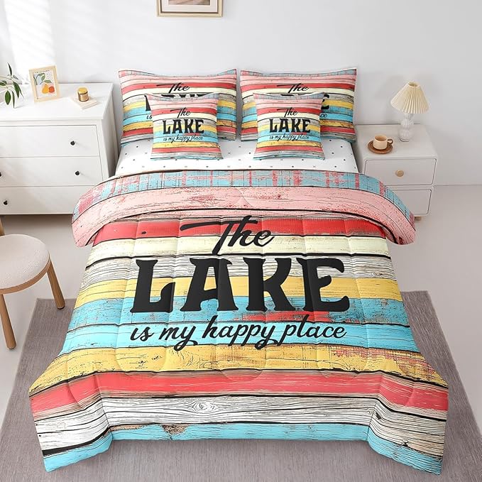 Erosebridal Lake Themed Comforter Set - 7-Piece Bed-in-a-Bag with 1 Comforter, 2 Sheets (Flat & Fitted), 2 Pillowcases & 2 Throw Pillow Covers