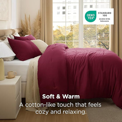 Bedsure Twin/Twin XL Comforter Set, Dark Red Soft Prewashed Bedding for All Seasons, 2 Pieces GentleSoft™ Bed Set, 1 Lightweight Comforter (68"x88") and 1 Pillowcase (20"x26")